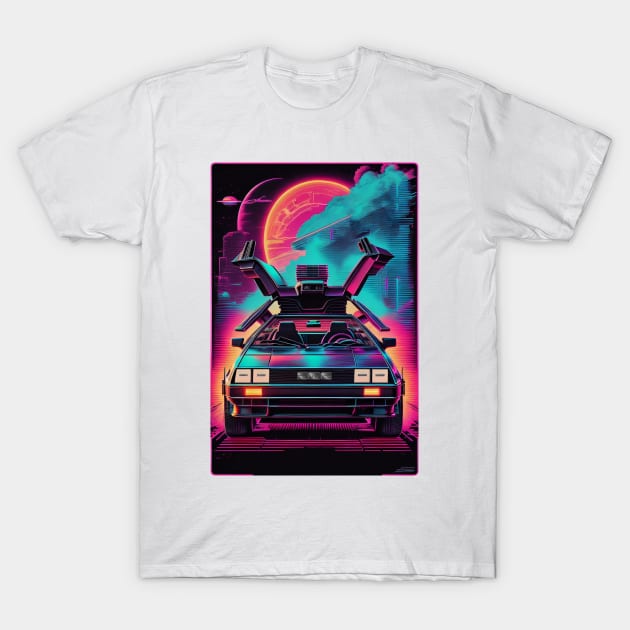 Delorean Synthwave Style Art T-Shirt by DeathAnarchy